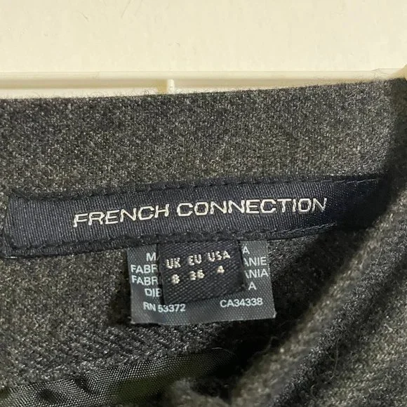 French Connection Asymmetrical Dark Gray Wool Blend Skirt with Bow + Pockets - Picture 4 of 5